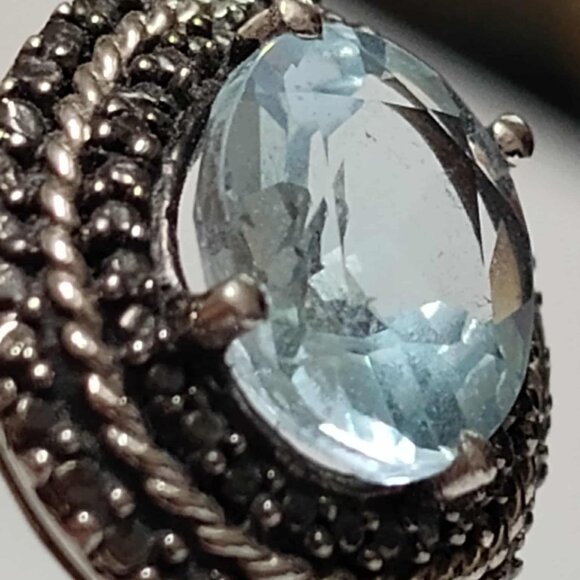 3.10ct Blue Topaz w/ .01ctw Round Black Diamond Accent Rhodium over Silver ring - Picture 2 of 13